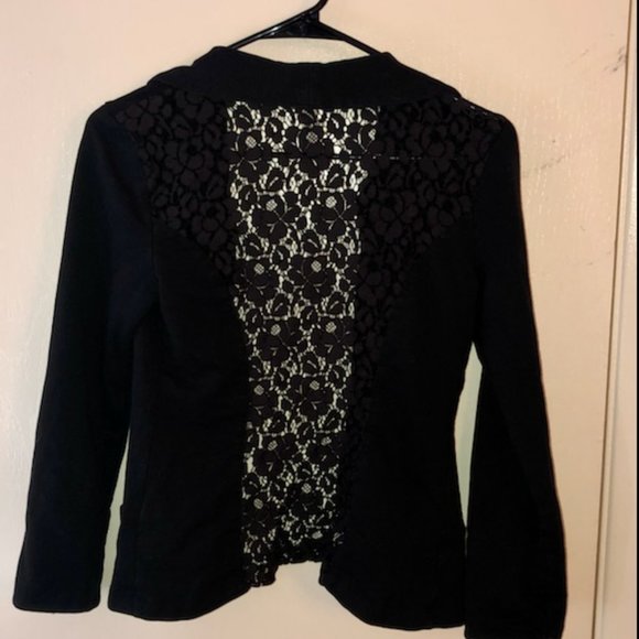 Black Jacket Button up with lace floral on the back - Picture 2 of 6